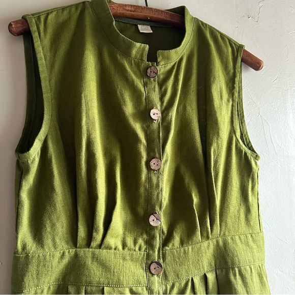 Linenbee sleeveless linen green front button dress - Picture 5 of 7